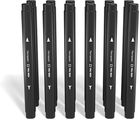 TRU RED Permanent Markers, Twin Tip, Black, 12 Pack – Pen‑Style Markers for Writing, Labeling & Office Use in Saudi Arabia
