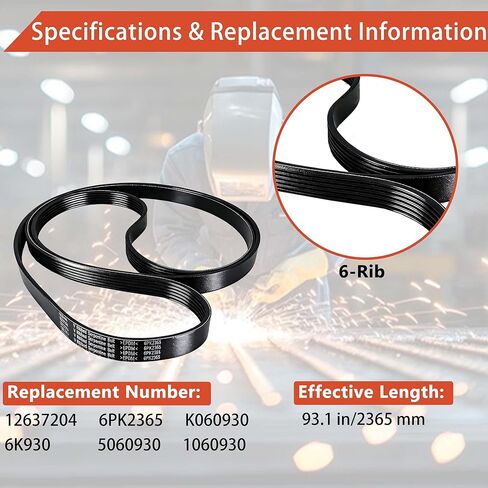 12637204 حزام محرك اعوج EPDM | متوافق مع تشيفي سيلفرادو/سوبربان/تاهو/جي إم سي سييرا/يوكون/سافانا/كاديلاك إسكاليد - يناسب 4.8L 5.3L 6.0L V8 | يستبدل 6PK2365 6K930، 5060930 in Kuwait