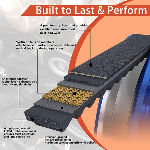 12637204 حزام محرك اعوج EPDM | متوافق مع تشيفي سيلفرادو/سوبربان/تاهو/جي إم سي سييرا/يوكون/سافانا/كاديلاك إسكاليد - يناسب 4.8L 5.3L 6.0L V8 | يستبدل 6PK2365 6K930، 5060930 in Kuwait