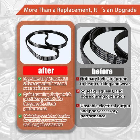 12637204 حزام محرك اعوج EPDM | متوافق مع تشيفي سيلفرادو/سوبربان/تاهو/جي إم سي سييرا/يوكون/سافانا/كاديلاك إسكاليد - يناسب 4.8L 5.3L 6.0L V8 | يستبدل 6PK2365 6K930، 5060930 in Kuwait