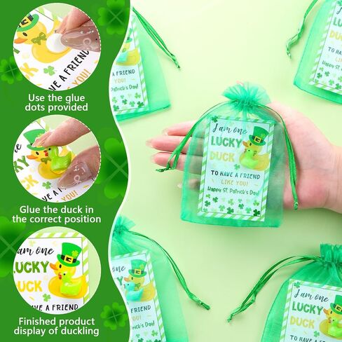 30 مجموعة من بطات الراتنج الصغيرة لعيد القديس باتريك مع بطاقات تهنئة وأكياس الأورجانزا وتماثيل البط المصغرة هدايا عيد القديس باتريك الأيرلندي لزملاء العمل وديكورات يوم القديس باتريك in Kuwait