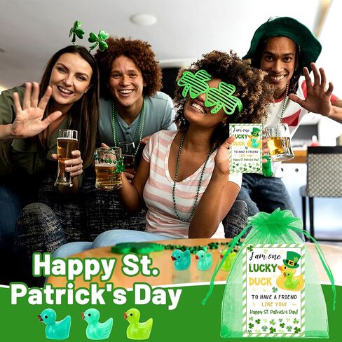 30 مجموعة من بطات الراتنج الصغيرة لعيد القديس باتريك مع بطاقات تهنئة وأكياس الأورجانزا وتماثيل البط المصغرة هدايا عيد القديس باتريك الأيرلندي لزملاء العمل وديكورات يوم القديس باتريك in Kuwait