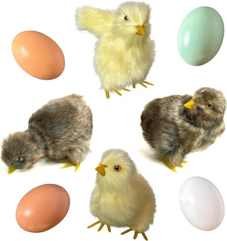 2 x Realistic Fluffy Baby Chickies Decor Set - Lifelike Spring Chickens & Fuzzball Easter Tabletop Decorations, Farmhouse Photo Props, Basket Fillers, Home Ornaments in Kuwait