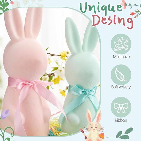 Youyole 5 Pcs Easter Decorations Pastel Flocked Bunny Figurines with Bow Tie (15.5", 13", 10", 7.9", 5.9") Flocking Rabbit Tabletop Mantel Decoration for Easter Centerpieces for Spring Decor Supplies in Saudi Arabia
