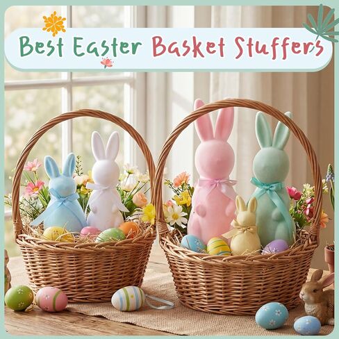 Youyole 5 Pcs Easter Decorations Pastel Flocked Bunny Figurines with Bow Tie (15.5", 13", 10", 7.9", 5.9") Flocking Rabbit Tabletop Mantel Decoration for Easter Centerpieces for Spring Decor Supplies in Saudi Arabia