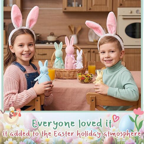 Youyole 5 Pcs Easter Decorations Pastel Flocked Bunny Figurines with Bow Tie (15.5", 13", 10", 7.9", 5.9") Flocking Rabbit Tabletop Mantel Decoration for Easter Centerpieces for Spring Decor Supplies in Saudi Arabia