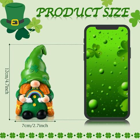 Meonum 4 Pcs St Patrick's Day Resin Gnomes Figurine 4.7" Shamrock Gnomes Gifts Irish Gnomes Tiered Tray Decor Swedish Tomte Gnomes Collectible Figurines for Home Tabletop Farmhouse Shelf Decorations in Saudi Arabia