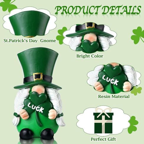 Meonum 4 Pcs St Patrick's Day Resin Gnomes Figurine 4.7" Shamrock Gnomes Gifts Irish Gnomes Tiered Tray Decor Swedish Tomte Gnomes Collectible Figurines for Home Tabletop Farmhouse Shelf Decorations in Saudi Arabia