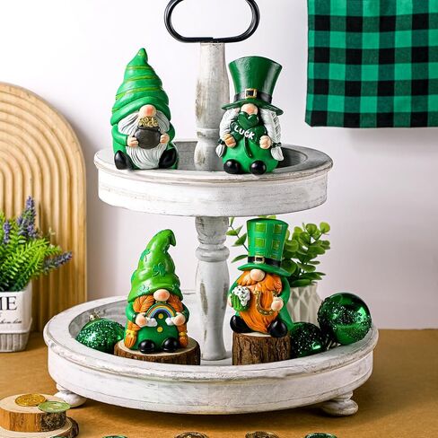 Meonum 4 Pcs St Patrick's Day Resin Gnomes Figurine 4.7" Shamrock Gnomes Gifts Irish Gnomes Tiered Tray Decor Swedish Tomte Gnomes Collectible Figurines for Home Tabletop Farmhouse Shelf Decorations in Saudi Arabia