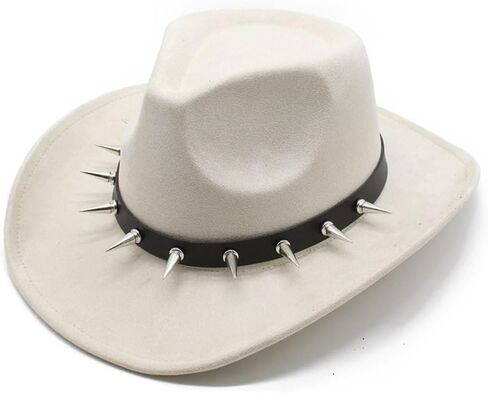 Black Western Cowboy Hat with Metal Spike Studs, Faux Suede, Wide Brim, Unisex Adult in Saudi Arabia