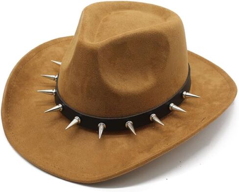 Black Western Cowboy Hat with Metal Spike Studs, Faux Suede, Wide Brim, Unisex Adult in Saudi Arabia