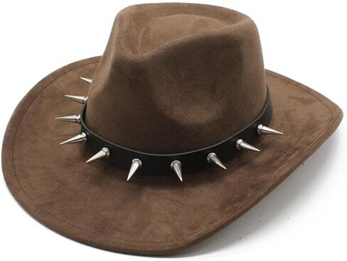 Black Western Cowboy Hat with Metal Spike Studs, Faux Suede, Wide Brim, Unisex Adult in Saudi Arabia