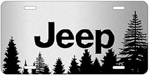 iPick Image for Jeep Forrest Sillhouette Graphic Brush Special Aluminum Metal License Plate - Official Licensed in Saudi Arabia