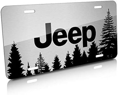 iPick Image for Jeep Forrest Sillhouette Graphic Brush Special Aluminum Metal License Plate - Official Licensed in Saudi Arabia