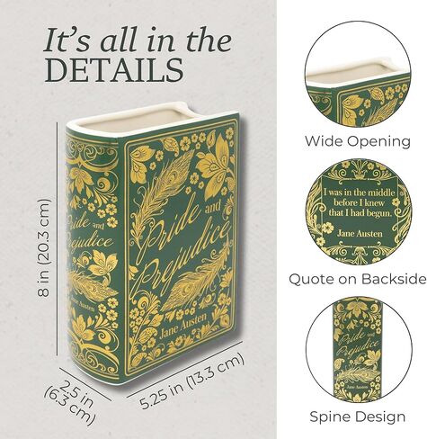 Steel Mill & Co Original Large Book-Shaped Decorative Vase, Ceramic Vases for Home Decor, Cute Bookshelf Decor, Unique Vase for Book Lovers (Pride and Prejudice - Collector's Edition) in Saudi Arabia