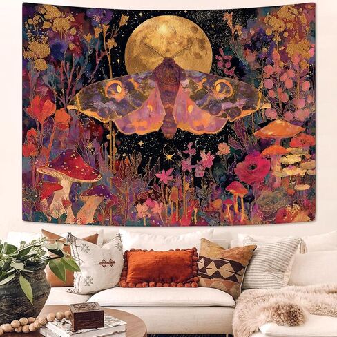 Leeisysme Hippie Butterfly Moon Tapestry, Aesthetic Boho Flower Moth Wall Art for Living Room Bedroom Home Decor, Red 36x48 inches in Kuwait