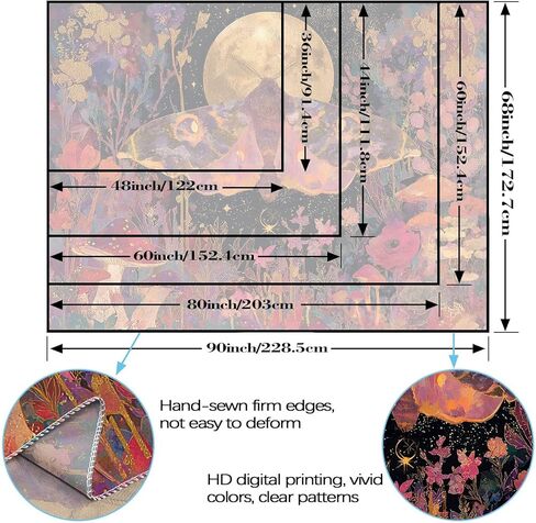 Leeisysme Hippie Butterfly Moon Tapestry, Aesthetic Boho Flower Moth Wall Art for Living Room Bedroom Home Decor, Red 36x48 inches in Kuwait