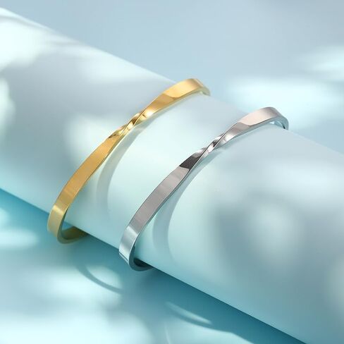 Bracelets for Women, Twisted Cuffs Bracelet made of 316 Stainless Steel, Available in Gold/Silver Dual Colors, is a Birthday Gift Jewelry for Women in Saudi Arabia