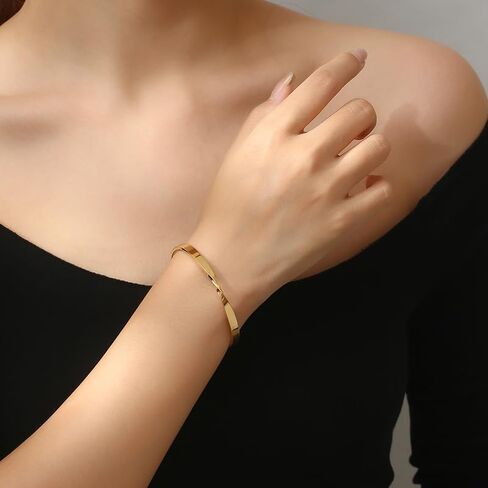 Bracelets for Women, Twisted Cuffs Bracelet made of 316 Stainless Steel, Available in Gold/Silver Dual Colors, is a Birthday Gift Jewelry for Women in Saudi Arabia
