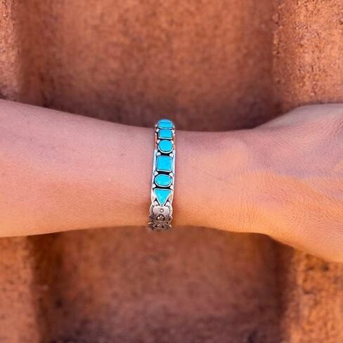 Turquoise Bracelet Sterling Silver 925 Genuine Gemstones Cuff Bracelet in Saudi Arabia