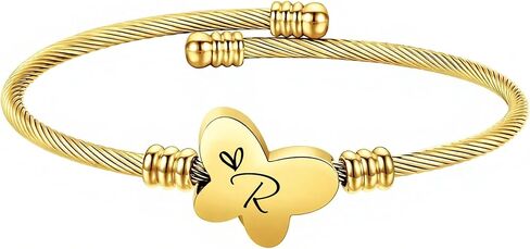 أساور Maxforever الأولية للنساء، 18 قيراط فضي/ذهبي على شكل فراشة سوار الكفة الإسورة مجوهرات شخصية هدايا عيد الميلاد والذكرى السنوية لها in Kuwait