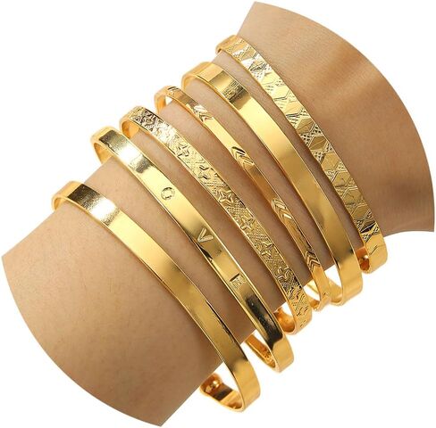 CHICUTIE أساور ذهبية أساور للنساء، مجموعة أساور مفتوحة قابلة للتكديس مطلية بالذهب عيار 14 قيراط ساحرة وعصرية وخفيفة الوزن وأنيقة وبسيطة ومزخرفة هدية مجوهرات بوهو للنساء in Kuwait