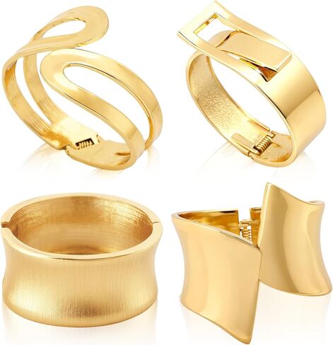 4Pcs Chunky Gold Cuff Bracelets for Women, Chunky Gold Bangle Bracelets for Women, Minimalist Irregular Thick Golden Bracelet, Open Wide Cuff Trendy Statement Stackable Bangle Bracelet Set, Stack Fashion Jewelry Accessories in Kuwait
