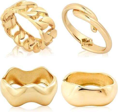 4Pcs Chunky Gold Cuff Bracelets for Women, Chunky Gold Bangle Bracelets for Women, Minimalist Irregular Thick Golden Bracelet, Open Wide Cuff Trendy Statement Stackable Bangle Bracelet Set, Stack Fashion Jewelry Accessories in Saudi Arabia