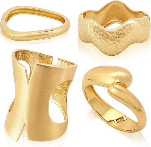 4Pcs Chunky Gold Cuff Bracelets for Women, Chunky Gold Bangle Bracelets for Women, Minimalist Irregular Thick Golden Bracelet, Open Wide Cuff Trendy Statement Stackable Bangle Bracelet Set, Stack Fashion Jewelry Accessories in Saudi Arabia
