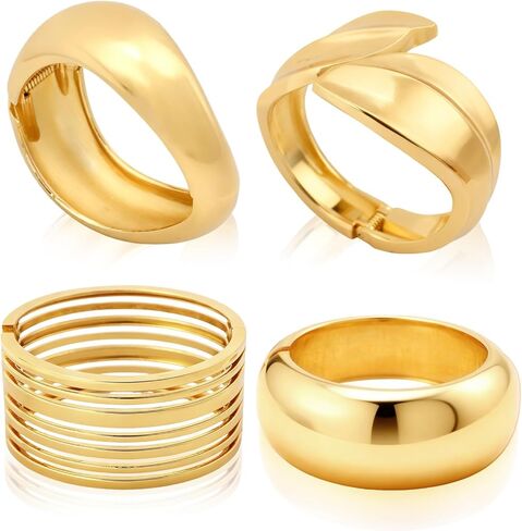 4Pcs Chunky Gold Cuff Bracelets for Women, Chunky Gold Bangle Bracelets for Women, Minimalist Irregular Thick Golden Bracelet, Open Wide Cuff Trendy Statement Stackable Bangle Bracelet Set, Stack Fashion Jewelry Accessories in Saudi Arabia