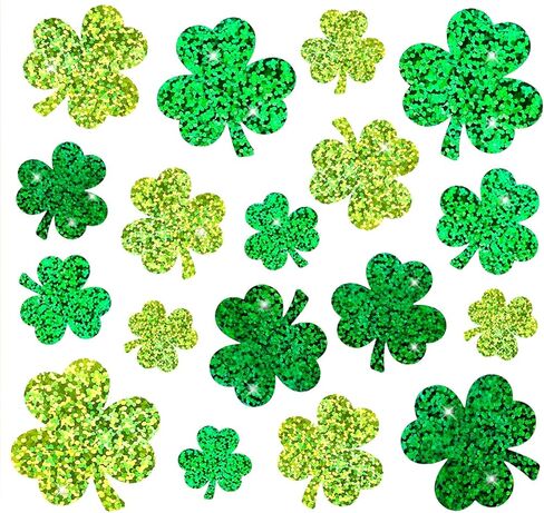 9 Sheets St. Patrick's Day Holographic Window Stickers 3 Green Colors Sparkly Shamrock Clover Window Decals for Irish Holiday Home Office Classroom Party Supplies in Saudi Arabia