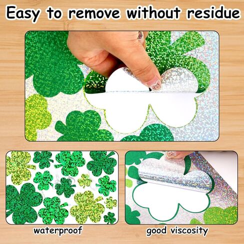 9 Sheets St. Patrick's Day Holographic Window Stickers 3 Green Colors Sparkly Shamrock Clover Window Decals for Irish Holiday Home Office Classroom Party Supplies in Saudi Arabia