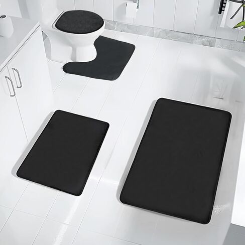 مجموعة سجاد الحمام من إسفنج الذاكرة مكونة من 4 قطع مع مادة مخملية فائقة النعومة، تصميم سفلي غير قابل للانزلاق، قدرة امتصاص عالية، هيكل قابل للغسل في الغسالة، سجاد مثالي للحمام وحوض الاستحمام والدش (أسود) in Kuwait