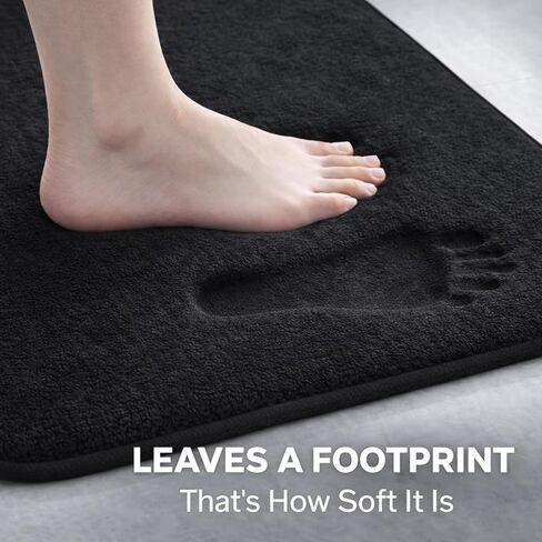 مجموعة سجاد الحمام من إسفنج الذاكرة مكونة من 4 قطع مع مادة مخملية فائقة النعومة، تصميم سفلي غير قابل للانزلاق، قدرة امتصاص عالية، هيكل قابل للغسل في الغسالة، سجاد مثالي للحمام وحوض الاستحمام والدش (أسود) in Kuwait