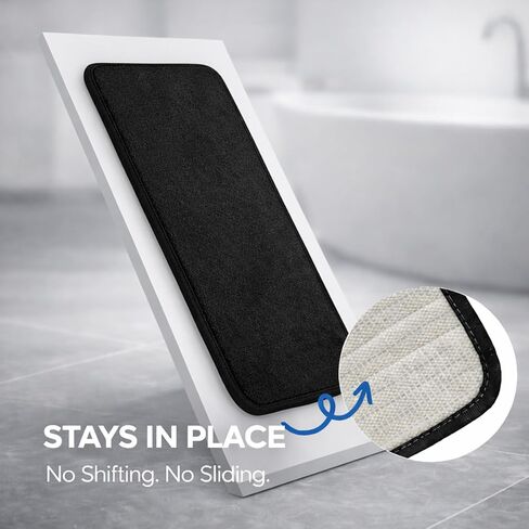مجموعة سجاد الحمام من إسفنج الذاكرة مكونة من 4 قطع مع مادة مخملية فائقة النعومة، تصميم سفلي غير قابل للانزلاق، قدرة امتصاص عالية، هيكل قابل للغسل في الغسالة، سجاد مثالي للحمام وحوض الاستحمام والدش (أسود) in Kuwait