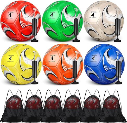 Ceenna 6 Pcs Spring Sports Soccer Ball Bulk with Pump Bag Official Size Outside Sport Soccer Ball Machine Stitched Ball for Training Practice Game in Saudi Arabia