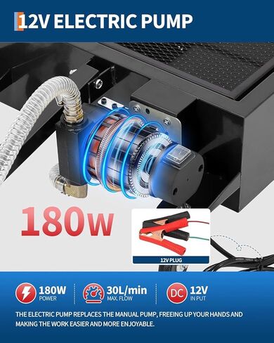 Low Profile Oil Drain Pan 20 gal with 12V Electric Pump, 8.2ft Hose & Folding Handle, Rolling Drain Cart for Cars Trucks SUVs RVs, Leak-Proof Heavy-Duty Oil Change Pan for Garage Workshop,Black in Saudi Arabia