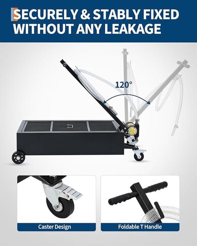 Low Profile Oil Drain Pan 20 gal with 12V Electric Pump, 8.2ft Hose & Folding Handle, Rolling Drain Cart for Cars Trucks SUVs RVs, Leak-Proof Heavy-Duty Oil Change Pan for Garage Workshop,Black in Saudi Arabia