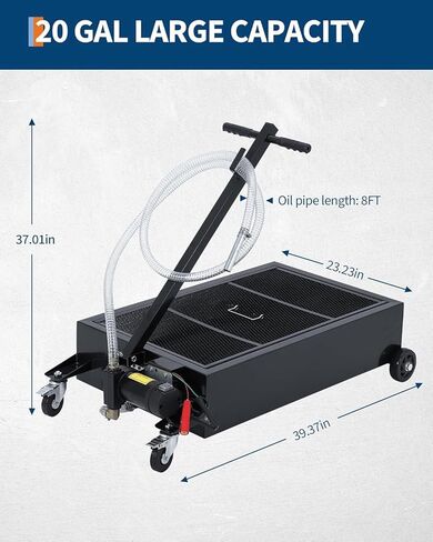 Low Profile Oil Drain Pan 20 gal with 12V Electric Pump, 8.2ft Hose & Folding Handle, Rolling Drain Cart for Cars Trucks SUVs RVs, Leak-Proof Heavy-Duty Oil Change Pan for Garage Workshop,Black in Saudi Arabia