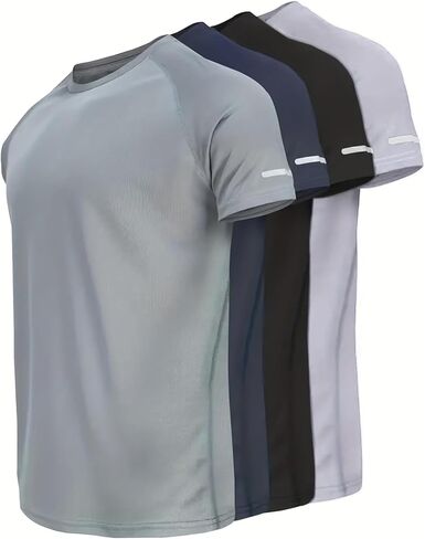 4PCS Men's Dry Fit Athletic Shirts, Short Sleeve Moisture Wicking Workout Tees, Raglan Activewear with Reflective Stripe in Saudi Arabia