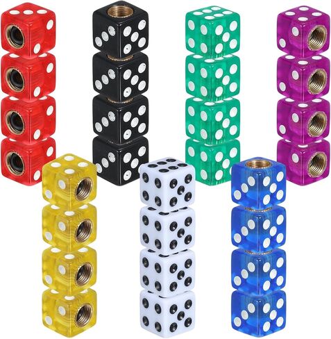 28pcs Dice Tire Valve Caps, Dice Valve Stem Caps, Red Dice Valves Stem Cap, Bike Dice Valves Cap Cute for Cars, SUV, Trucks, Bikes, Motorcycles, Bicycles (7 Colors) in Saudi Arabia