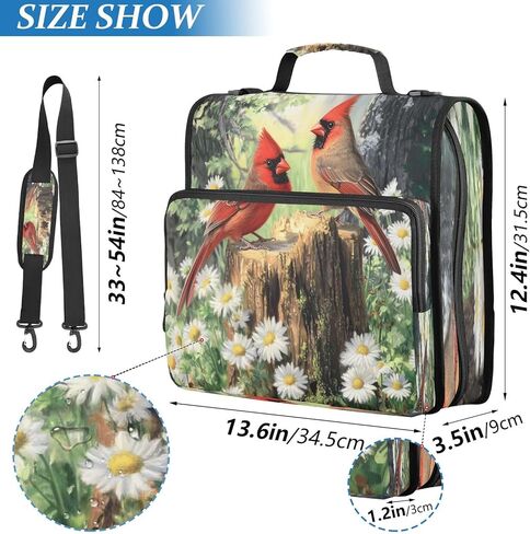 3 D-Ring Zipper Binder Bag, Cardinals Perched Removable Binder with Zipper Case Hold 300+ Sheets& 13 Inch Laptop for School Office Supplies Organizer in Saudi Arabia