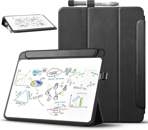 CoBak Glass Portable White Board Desktop Easel 12x9 inch (A4) - Book Folio Tri-fold Design Clean Glass Dry Erase Board with 3 Markers, Anti-Ghosting Suface for Office, Business and School (Black) in Saudi Arabia
