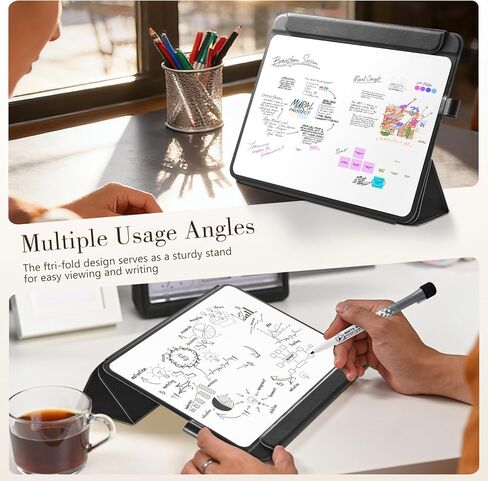 CoBak Glass Portable White Board Desktop Easel 12x9 inch (A4) - Book Folio Tri-fold Design Clean Glass Dry Erase Board with 3 Markers, Anti-Ghosting Suface for Office, Business and School (Black) in Saudi Arabia
