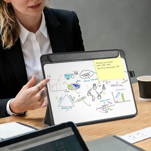 CoBak Glass Portable White Board Desktop Easel 12x9 inch (A4) - Book Folio Tri-fold Design Clean Glass Dry Erase Board with 3 Markers, Anti-Ghosting Suface for Office, Business and School (Black) in Saudi Arabia