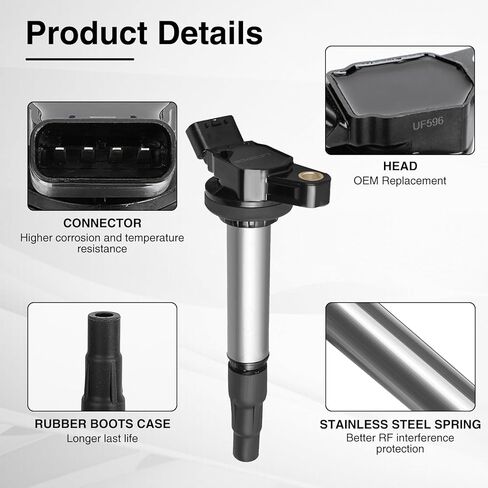 4 قطع ملف الإشعال UF596 متوافق مع تويوتا كورولا بريوس ماتريكس CHR 2009-2017 لكزس CT200h 2011-2016 سليل iM xD بونتياك فيبي 1.8 L4 استبدال # UF619 C1714 90919-02252 in Kuwait