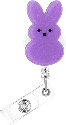 Easter Badge Reel,Cute Purple Rabbit Bunny Acrylic Badge for ID Card Badge,Telescoping Retractable Badge Holder Alligator Clip Accessories for Nurse,Medical Worker,Nursing Student,Teacher in Saudi Arabia