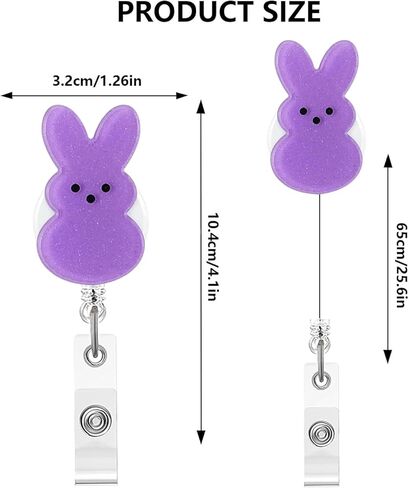 Easter Badge Reel,Cute Purple Rabbit Bunny Acrylic Badge for ID Card Badge,Telescoping Retractable Badge Holder Alligator Clip Accessories for Nurse,Medical Worker,Nursing Student,Teacher in Saudi Arabia