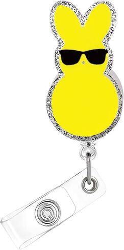 Easter Badge Reel,Cute Purple Rabbit Bunny Acrylic Badge for ID Card Badge,Telescoping Retractable Badge Holder Alligator Clip Accessories for Nurse,Medical Worker,Nursing Student,Teacher in Saudi Arabia