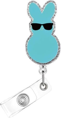 Easter Badge Reel,Cute Purple Rabbit Bunny Acrylic Badge for ID Card Badge,Telescoping Retractable Badge Holder Alligator Clip Accessories for Nurse,Medical Worker,Nursing Student,Teacher in Saudi Arabia
